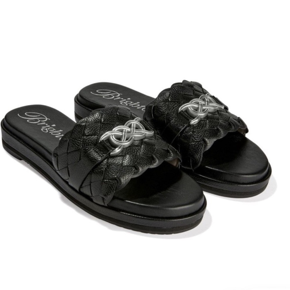 Brighton Black Braided Slide Sandals with Silver Accent 10